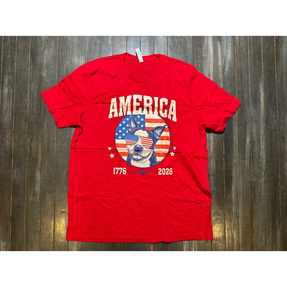 Bella Canvas Red America 1776-2026 French Bulldog Patriotic Graphic Tee